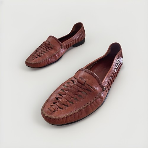 Bragano Herrenschuhe Gewebtes Italienisches Leder Halbschuhe Braun 10,5 Preppy Quiet Luxus