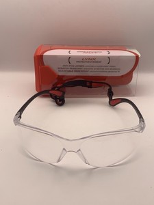 Wilson Lynx Protective Eyewear Safety Glasses Clear Lens Black Red Strap Adult