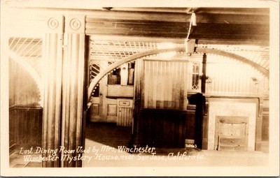 Real Photo Postcard Winchester House Dining Room, San Jose, California ca 1920s