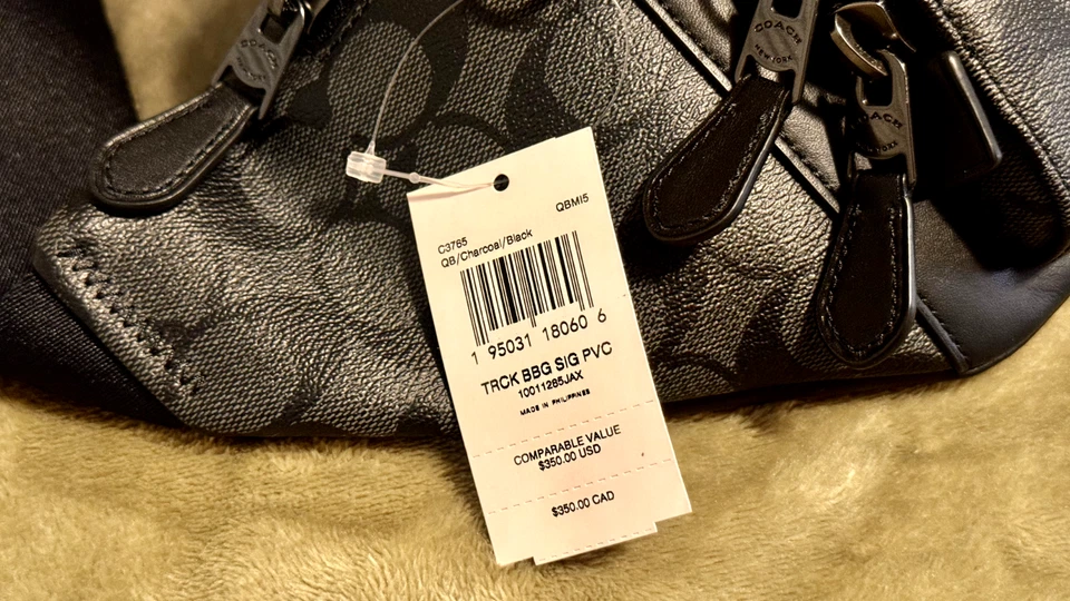 Bolso Cinturón Coach Carbón/Negro Firma Cuero y Lona Nuevo con Etiquetas $350 Foto 3 de 4