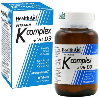 HEALTHAID Health Aid Vitamin K Complex K1 and K2 with Vitamin D3 30 Tablets Vegetarian