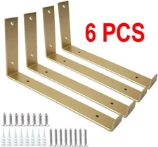 6PCS Heavy Duty Gold Shelf Brackets 12 Inch Rustic Iron Metal  Hardware Included