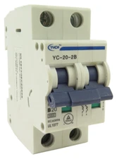 YuCo YC-20-2B Miniature Din Rail Circuit Breaker B-Curve 20-Amp 2P 480VAC 220VDC