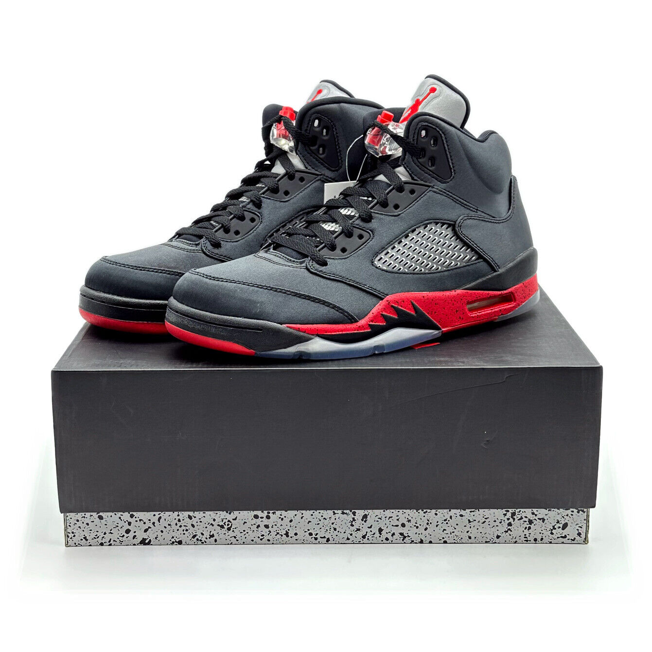 136027-006 Nike Air Jordan 5 Retro Satin Black University Red Bred Clear  Grey