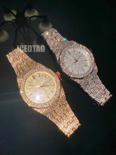Reloj con correa de diamante simulado de acero inoxidable con esfera helada completa para hombre - Imagen 4 de 9