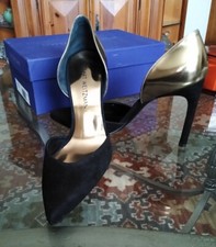   NEW RARE "Stuart Weitzman" DOUBLE TALK Blk Suede/Gld Leather Stilleto's 10M