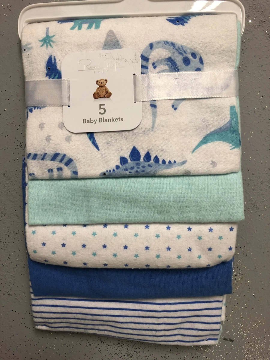 Rene Rofe Baby Collection 5 Pack Cotton Blankets Blue Dinosaur Stripes Dots