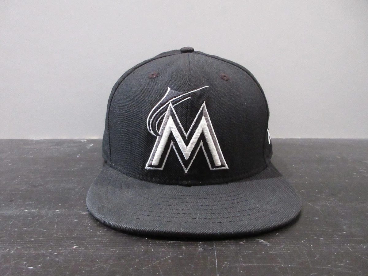 Miami Marlins Hat Cap Fitted Mens 7 5/8 Black White New Era MLB Baseball  Florida