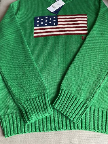 Polo Ralph Lauren Womens Green Jumper Sweater American Flag Cotton M RRP349 - Picture 13 of 15