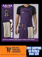 Asaya Chef and BBQ Apron with Bottle Opener and Hand Towel - 10oz Cotton Canvas,