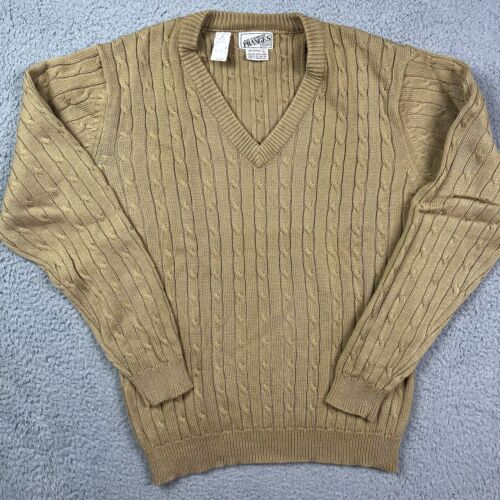 Vintage Pranges Men’s Store Sweater Chunky Cable Knit Sweatshirt Beige Acrylic