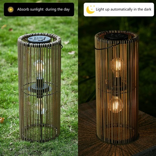 Solar Laternen Outdoor Wasserdicht Hängend Rattan Weben Solar Garten Laterne... - Bild 5 von 6