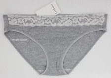 NWT Le Mystere 2020 "Cotton Touch" Cotton w/ Lace Low Rise Bikini Panty, Gray