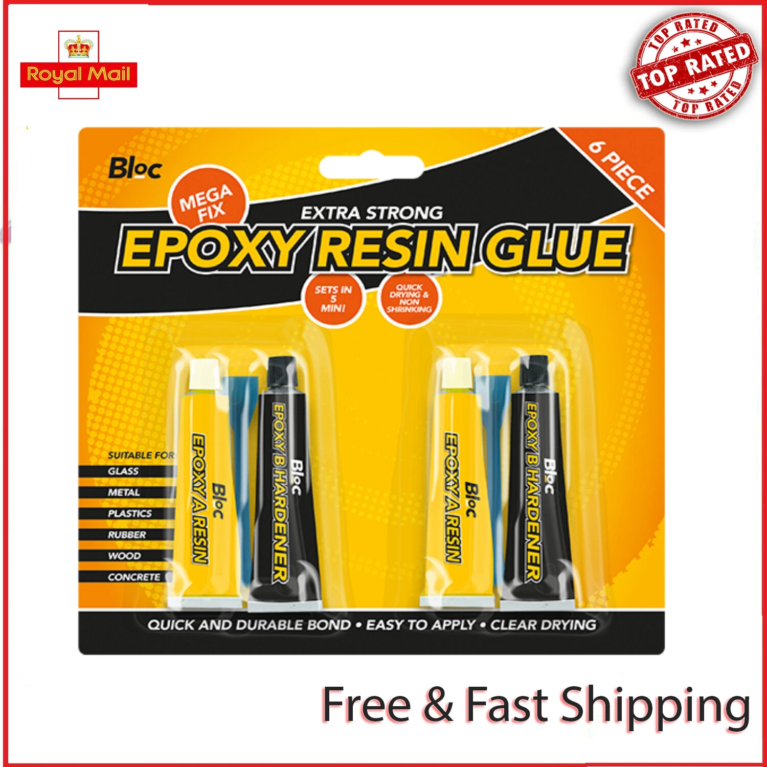 6 Piece Epoxy Hardener & Resin Glue Adhesive Kit Bonds Glass Metal Plastics-New