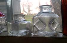 PAIR OF EARLY 1900 DIAMOND INK BOTTLES ONE WITH SUNKEN INK EMB IN DIAMOND PANELS