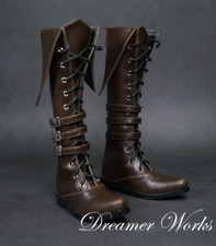 1/4 1/3 UncleSD17 BJD Doll Shoes PU Military Long Boots Pointed-toe Retro Brown