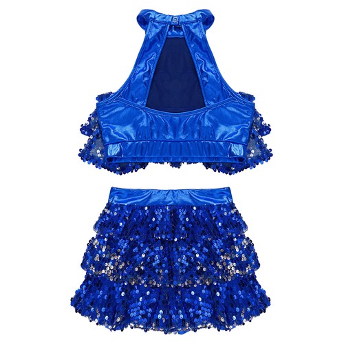UK Kids Girls Glitter Sequin Dance Leotard Dresses Top with Skirt Set Dancewear - Picture 84 of 256
