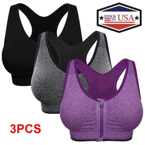 Women's Zip Front Sports Bra Wireless Post-Surgery Bra Active Yoga Sports Bras