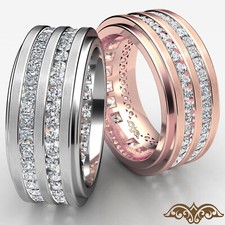 2 Row Men's Round-Princess Diamond Eternity Wedding Band 14k White Gold 2.50Ct.