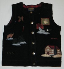 WOMEN'S MISSES BLACK 100 WOOL WILDLIFE THEME CABIN WOODS VEST BY WOOLRICH SZ SM