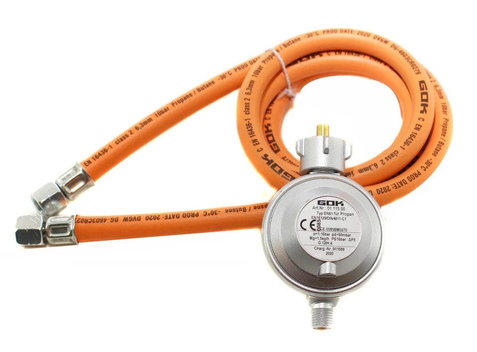 Gok Gasdruckregler 50 mbar inkl. 150 cm Gasschlauch