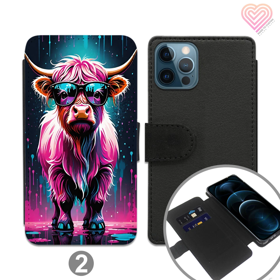 Highland Cow Phone Case Wallet Leather Flip Cover For Apple iPhone Samsung 758 - Image 3 of 4