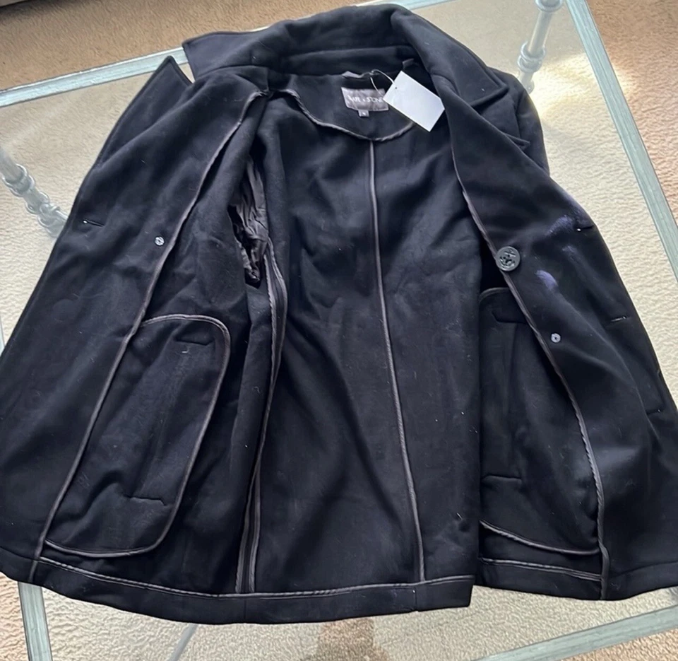 Slate & Stone Mens “Stephen” Wool Blnd Peacoat Faux Collar Black M NWT MSRP $699 - Image 4 of 4