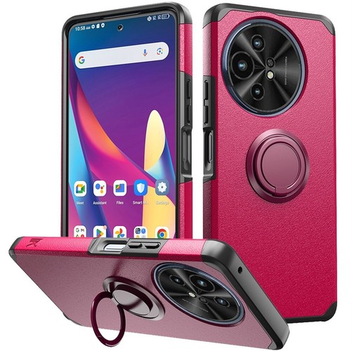 For REVVL 7 5G Tough Hybrid With Ring Stand + Tempered Glass - Hot Pink - Zdjęcie 2 z 6