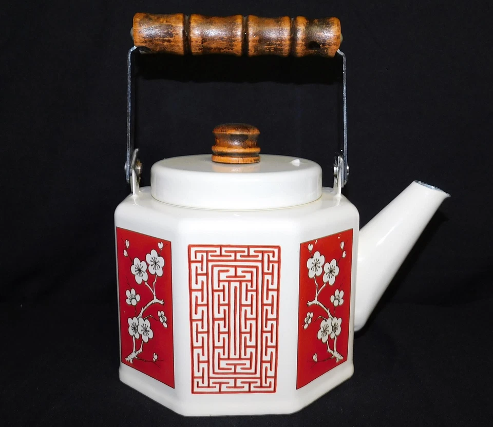 Tetera de colección Kamenstein roja y blanca flores Dogwood 1979 estilo asiático Foto 3 de 4