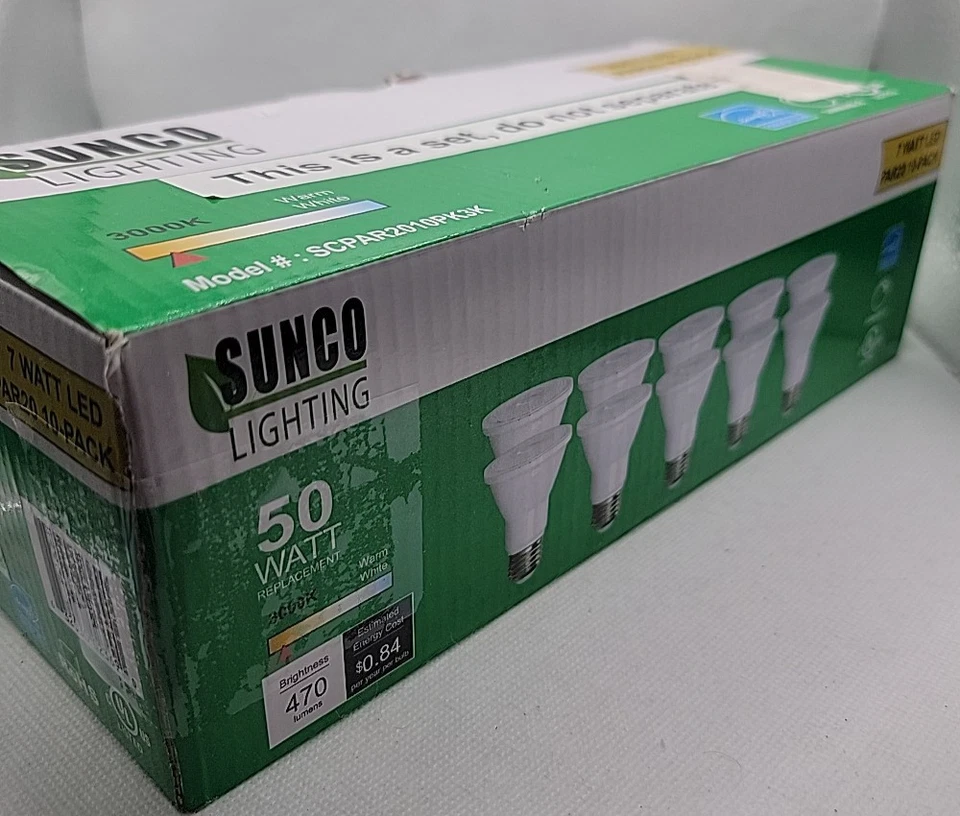 Sunco 10 Pack PAR20 LED Light Bulbs 50W Equivalent 7W Dimmable 2700k Soft White - Image 2 of 4
