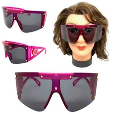 OVERSIZED RETRO FACE SHIELD VISOR SUNGLASSES XL Huge Big Fuchsia Frame Dark Lens
