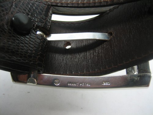 Sterling silver 925 buckle & loop, 44 grams w/Genuine Lizard 1.5 " belt U.S.A.. - Picture 7 of 13