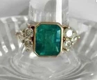Art Deco Vintage Style Lab Created Green Emerald 925 Silver Engagement Ring