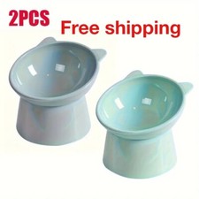 2pcs Raised Cat Bowl Elevated Anti-Tip Food Water Feeding Pet Dish Grey Green