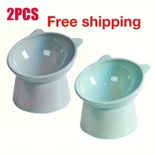 2pcs Raised Cat Bowl Elevated Anti-Tip Food Water Feeding Pet Dish Grey Green