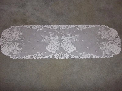 HERITAGE LACE Lace Table Runner White Angel Design 52 x 15