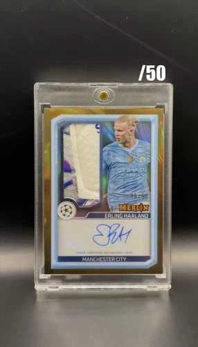 2023 Topps Merlin UEFA Club Competition Erling Haaland Auto Gold /50 Match Ball