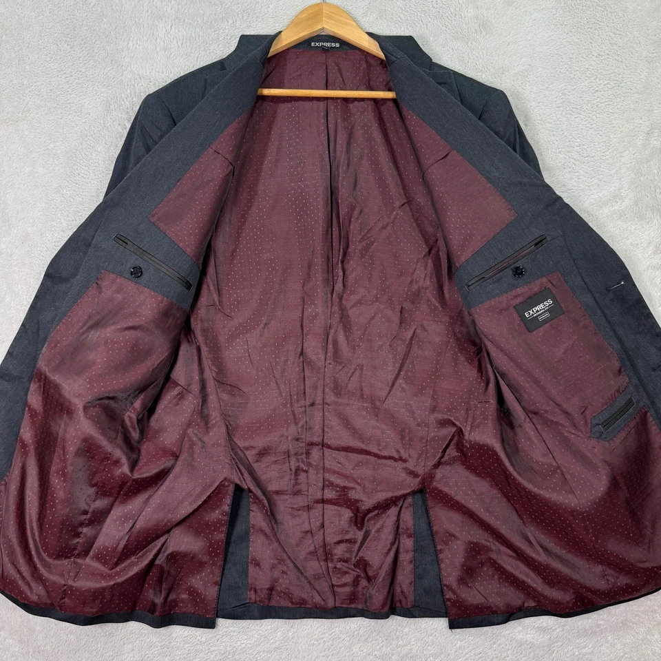 EXPRESS Modern Fit Charcoal Grey Cotton Blend Suit Jacket Blazer Mens 44L Casual - Image 4 of 4