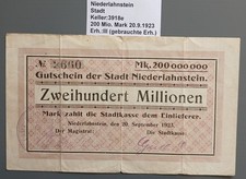Niederlahnstein Stadt Keller:3918e 200 Mio. Mark 20.9.1923 Erh.:III