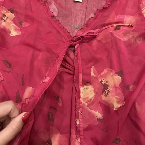 Ombre Womens 16 Pink Floral Chiffon Slip Dress 2 Piece Set Sheer Overlay Top - Picture 5 of 10