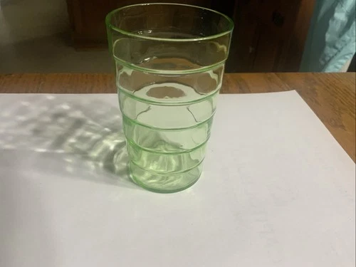 Block Optic Green Uranium Juice Tumbler Flat 3.5" 5 oz Hocking Glass