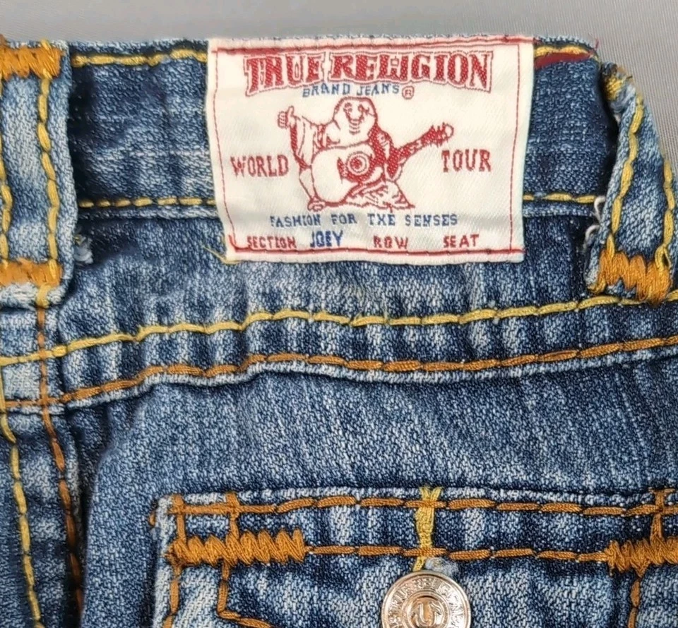 Pantalones de mezclilla True Religion JOEY acampanados niñas talla 8 jóvenes niños diseño de costura retorcida azul Foto 4 de 4