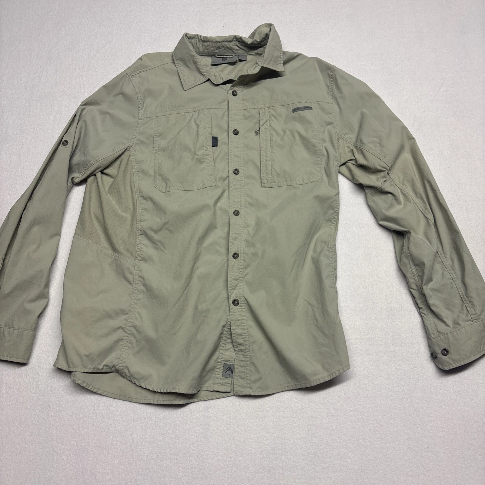 Rugged Elements Shirt Mens Large Tan Khaki Long Sleeve Hiking Fishing Button Up