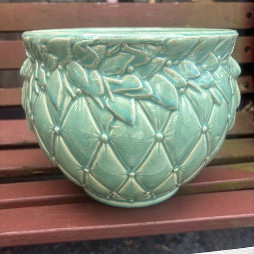 vintage McCoy Pottery jardiniere or planter, quilted diamond pattern.