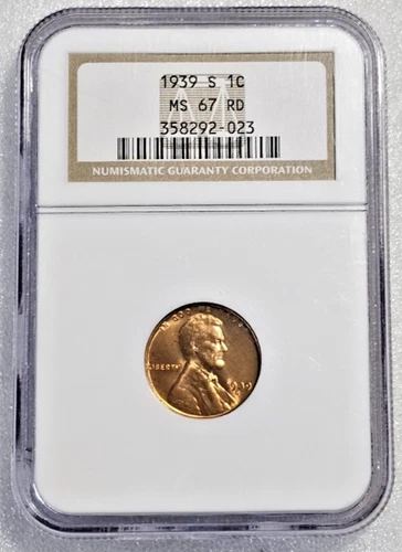 1939-S Lincoln Cent 1C NGC MS 67 RED Wheat Penny HIGH GRADE!