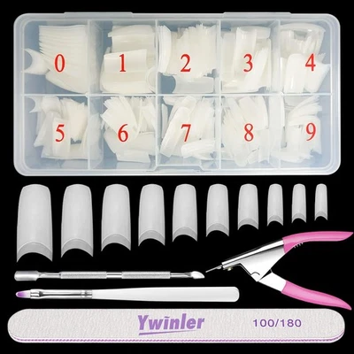 Nagelspitzen 500 Stück Natürliche Farbe 10 Größen DIY Acryl mit Box und Zubehör - Bild 1 von 4
