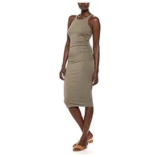 Michael Stars Racerback Midi Dress Medium Olive Green Jersey Tank Dress Neutral