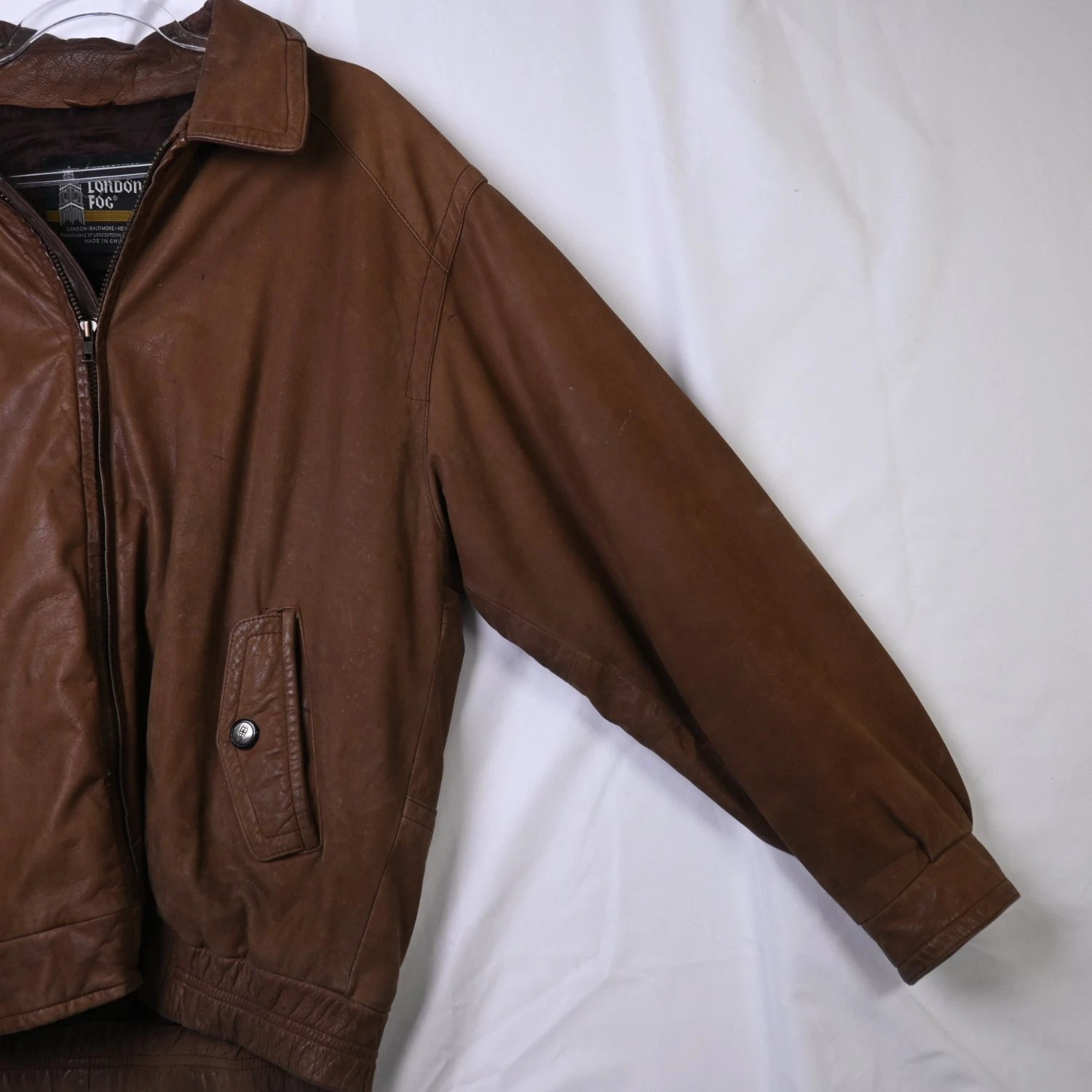 Vintage London Fog Mens Leather Flight Jacket Brown Bomber Flight Coat Large L image 4