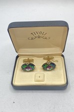 Vintage Swank Gold Tone Iridescent Mystic Topaz Oval Cufflinks Mid-Century Box