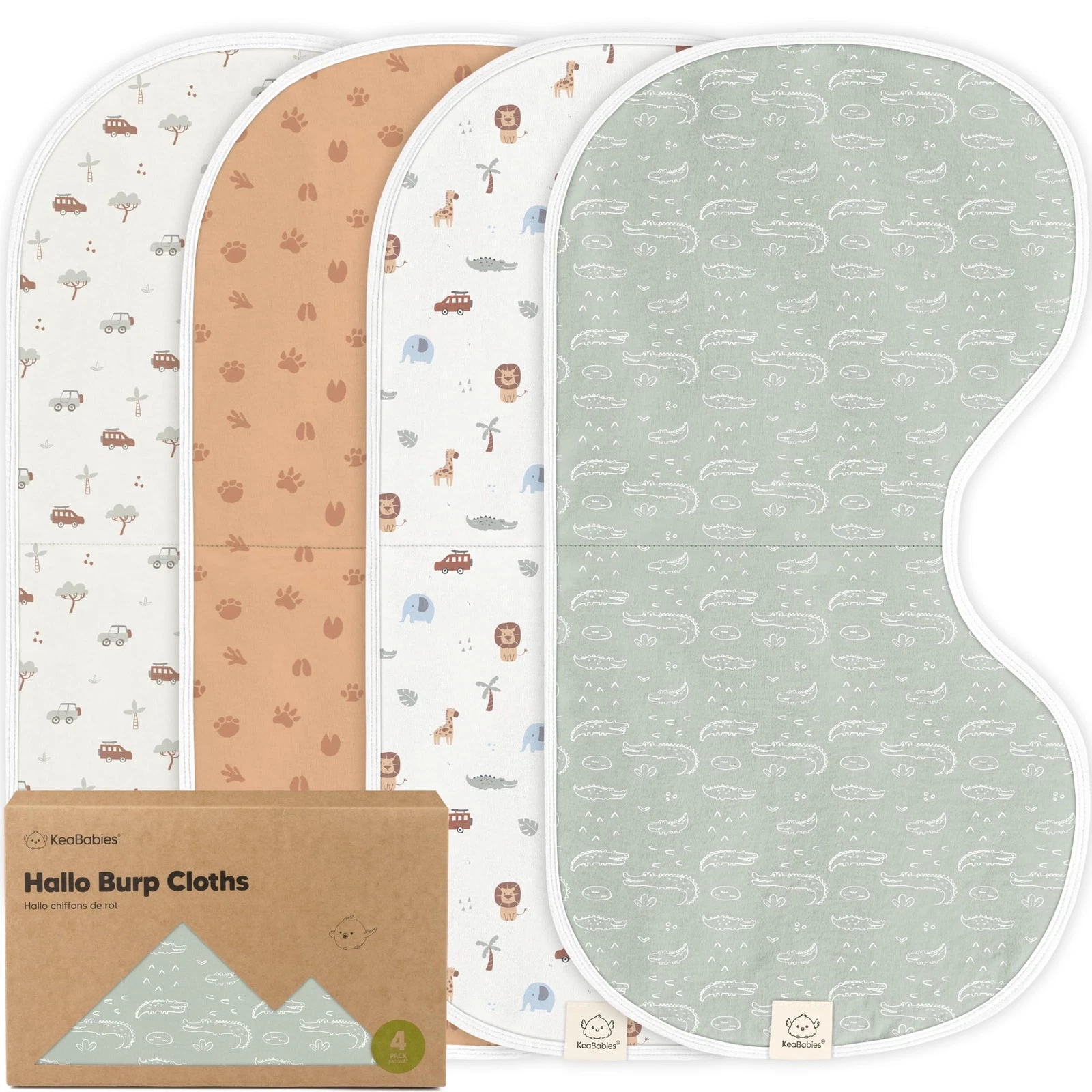 KeaBabies 4-Pack Organic Cotton Burp Cloths - Girl/Boy, Extra Absorbent